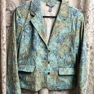 Petites Women's Paisley Blazer Jacket with shoulder pads.